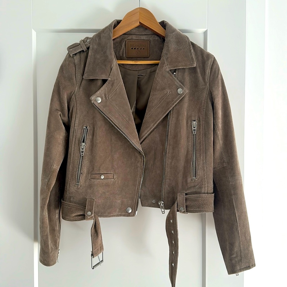 Revolve Blank NYC Suede Moto Jacket in Sand Stoner size large